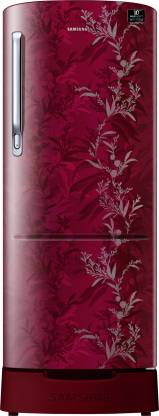 Samsung 230 L Direct Cool Single Door 3 Star (2020) Refrigerator with Base Drawer (Mystic Overlay Red, RR24T285Y6R/NL)